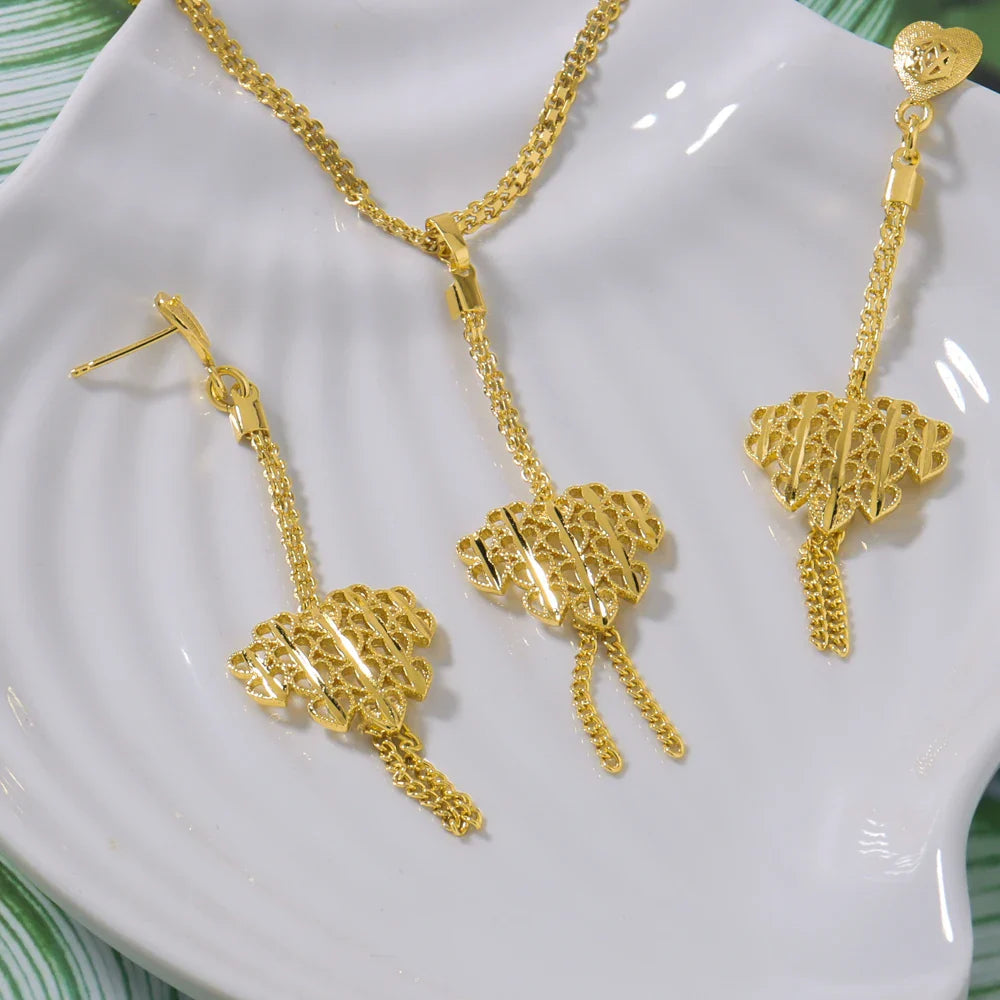 Gold-Plated Necklace Earrings Jewelry Set For Woman Fashion Charms Party Bridal Weddings Engagement Jewellery Gift Vera Lux