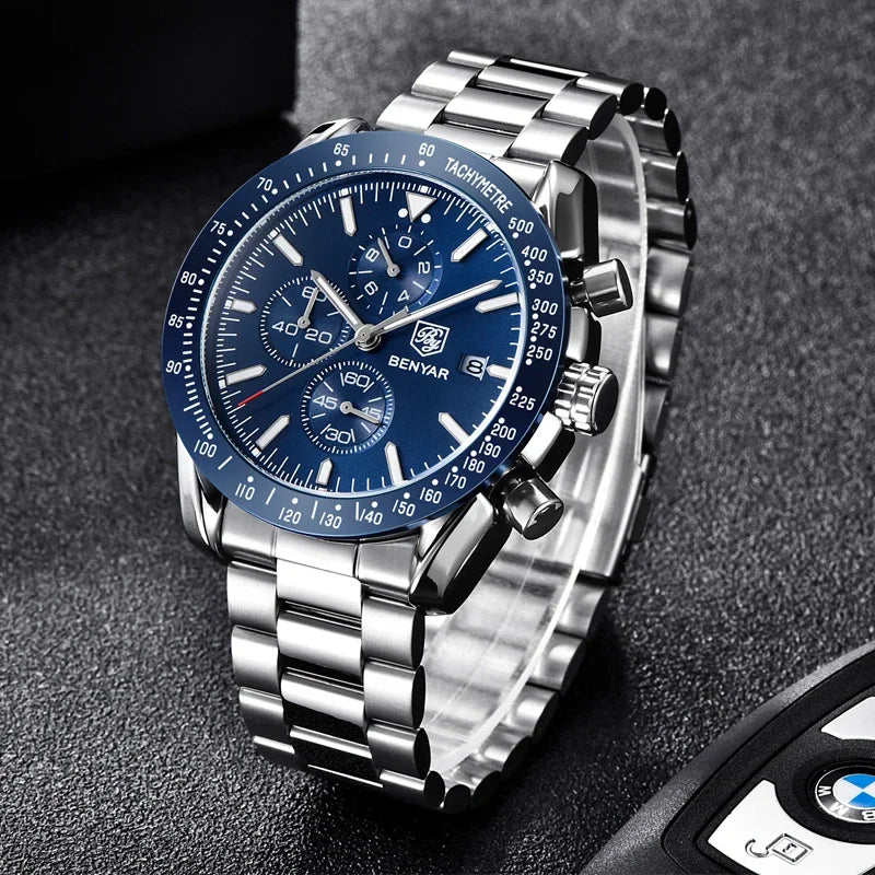 Men Watch BENYAR Top Brand Luxury Full Steel Business Quartz Watch Men Casual Waterproof Sports Watches Clock Relogio Masculino Vera Lux