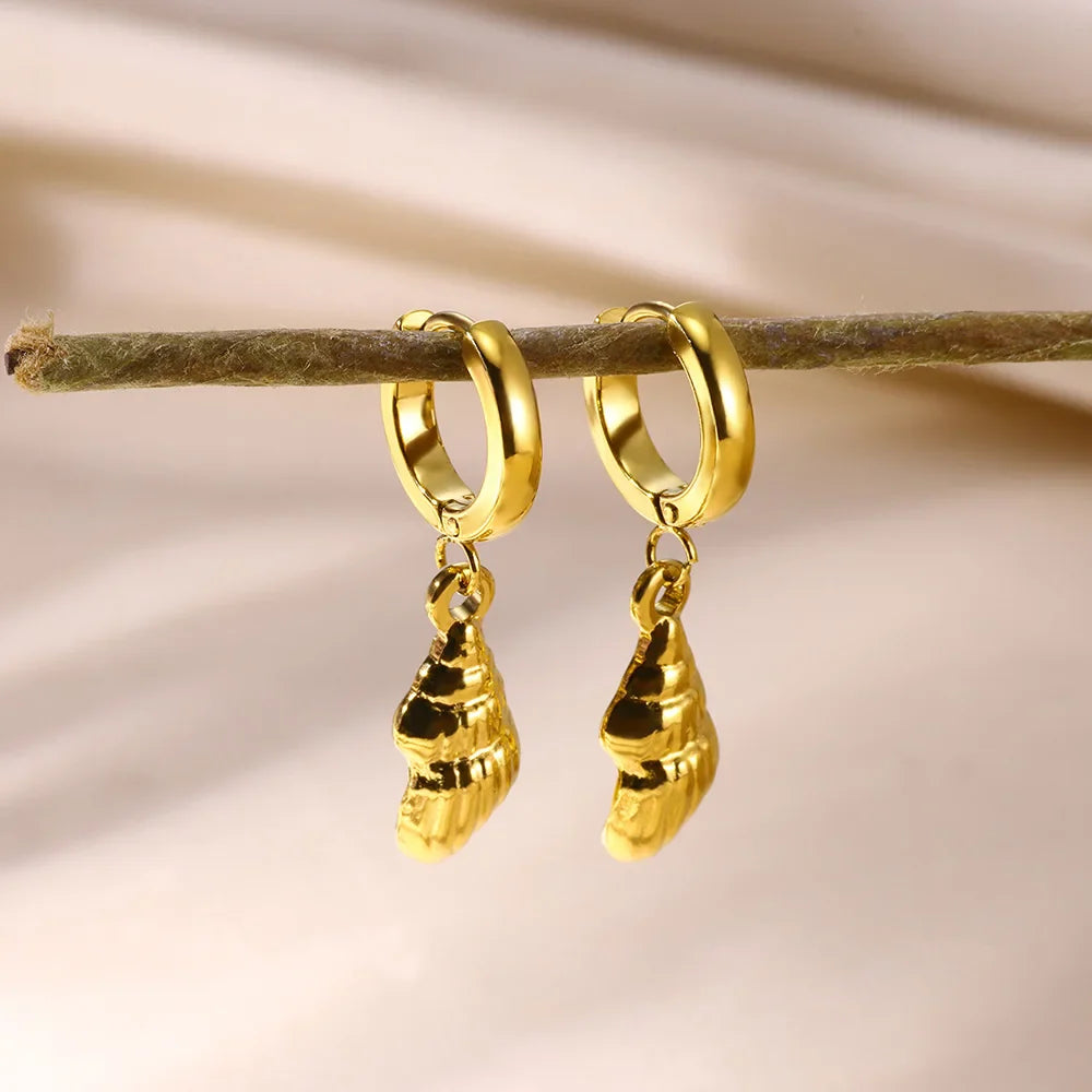 Freshwater Ocean Starfish Shell Hoop Earrings For Women Elegant Stainless Steel Gold Color Aretes Christmas jewelry accessories Vera Lux