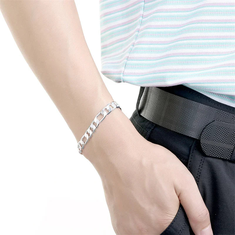 925 Sterling Silver Bracelet Necklace Jewelry Set Men And Women Classic 8MM Chain Fashion Charm Wedding Holiday Gift Vera Lux