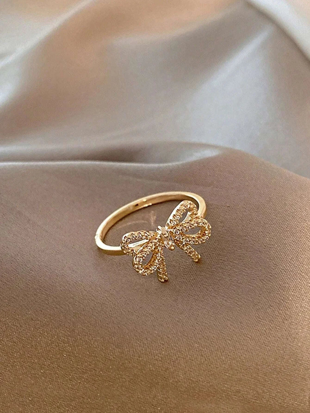 Yupsk Korean Fashion Micropaved Crystal Zirconia Bow Ring for Women Girls Exquisite Ins Trendy Minimalist Finger Rings Jewelry Vera Lux