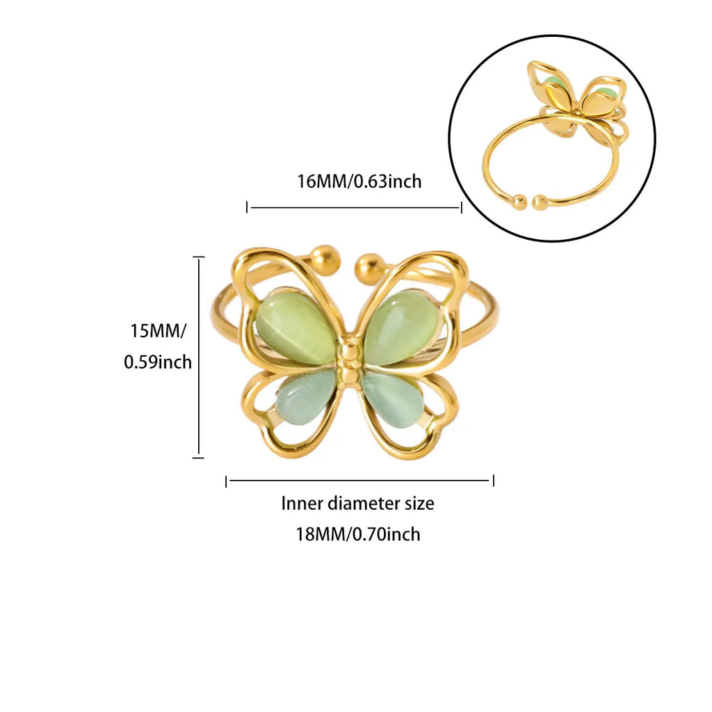 Popular Butterfly Rings For Women Gold Color Stainless Steel Geometric Opening Finger Ring Aesthetic Wedding Christmas Jewelry Vera Lux