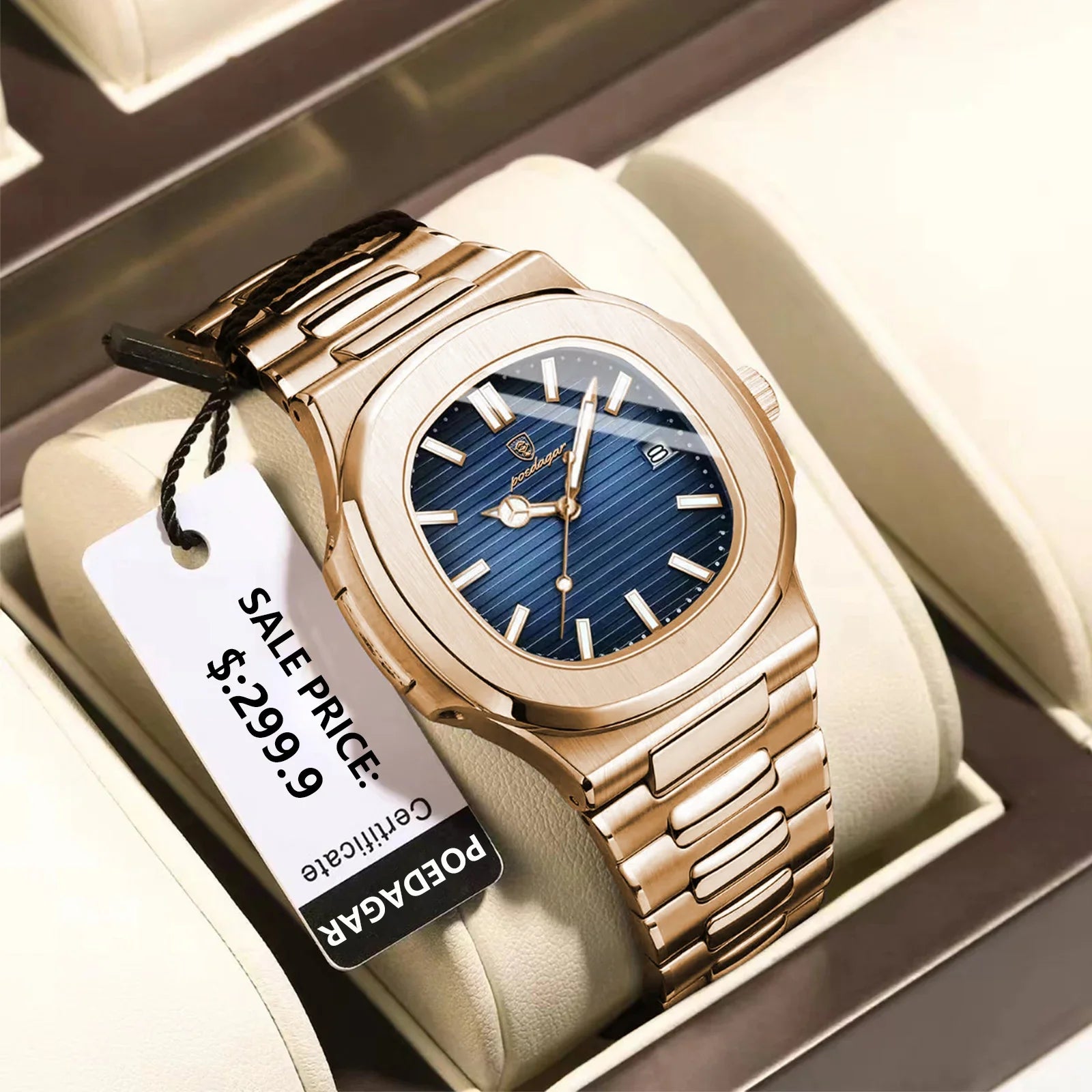 POEDAGAR Fashion Square Male Quartz Watch Waterproof Luminous Date Stainless Steel Man Watch Business Luxury Men's Watches Reloj Vera Lux