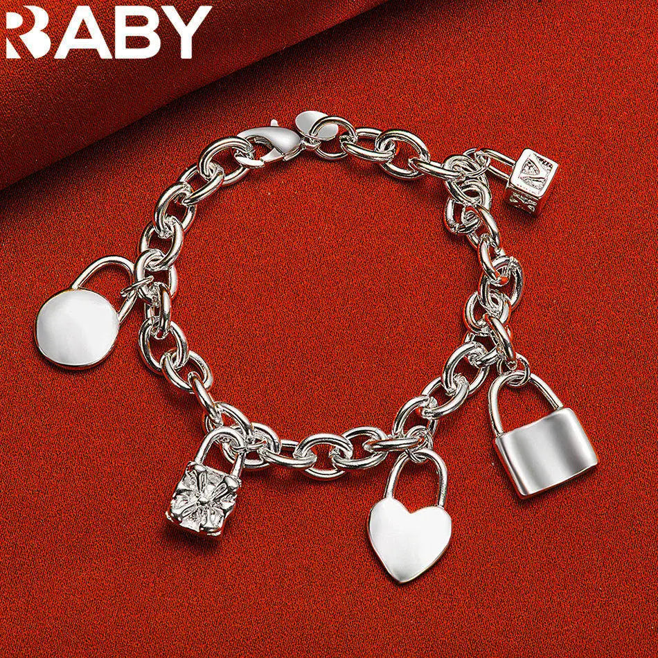 URBABY 925 Sterling Silver Lock Pendant Bracelets For Women Wedding Party Anniversary Gift Fashion Fine Jewelry Vera Lux