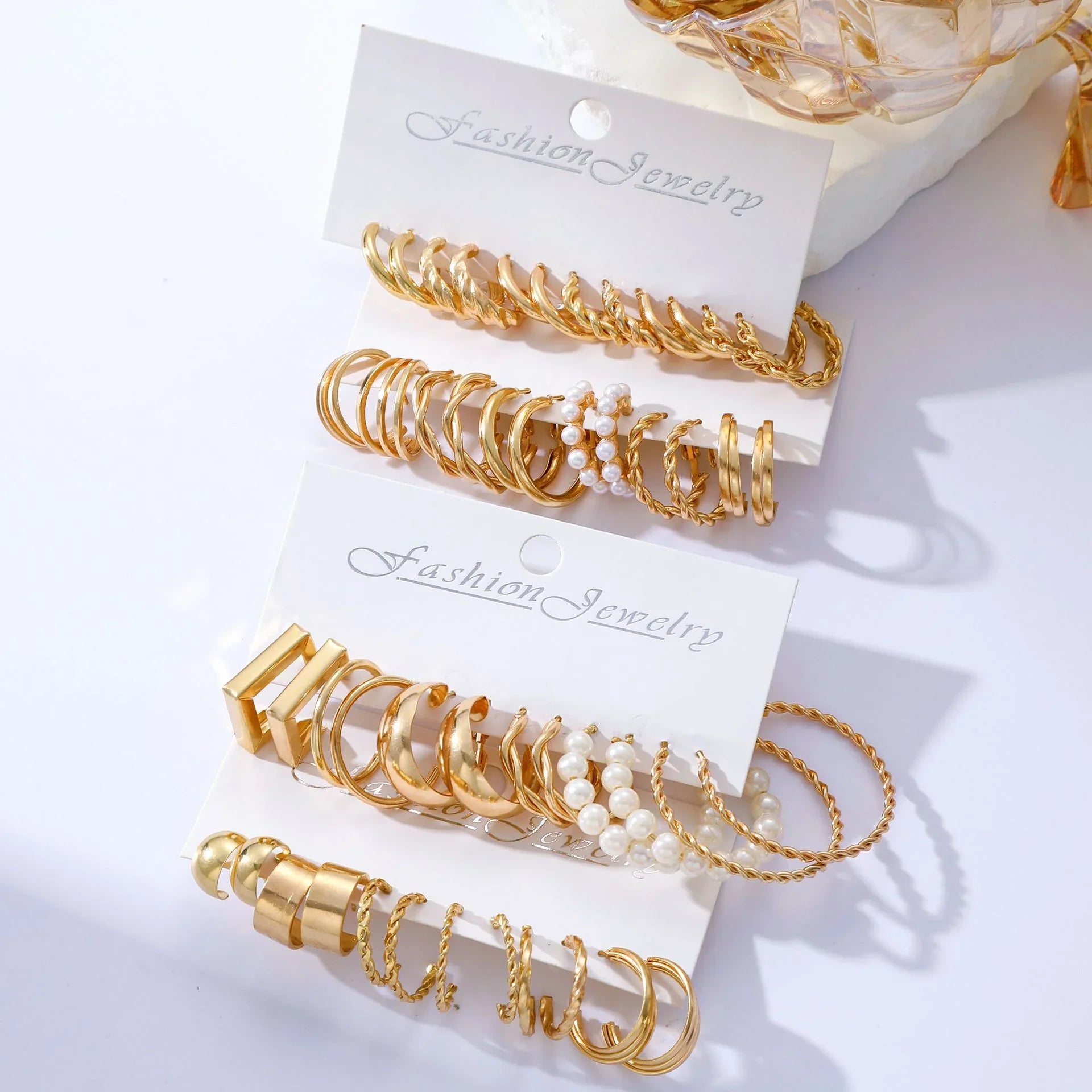 48 Pcs Boho Big Circle Hoop Earring Sets for Women Gold Color Bohemia Vintage Pearl Earring Heart Zircon Ear Studs Jewelry Gifts Vera Lux