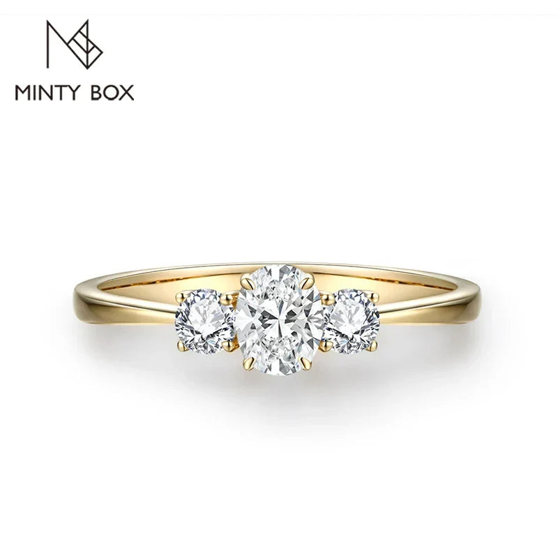 MINTYBOX D Color Oval Cut Three Stone Moissanite Rings Solid 925 Sliver 18K Plated Jewelry for Women Engagement Ring Wedding Vera Lux