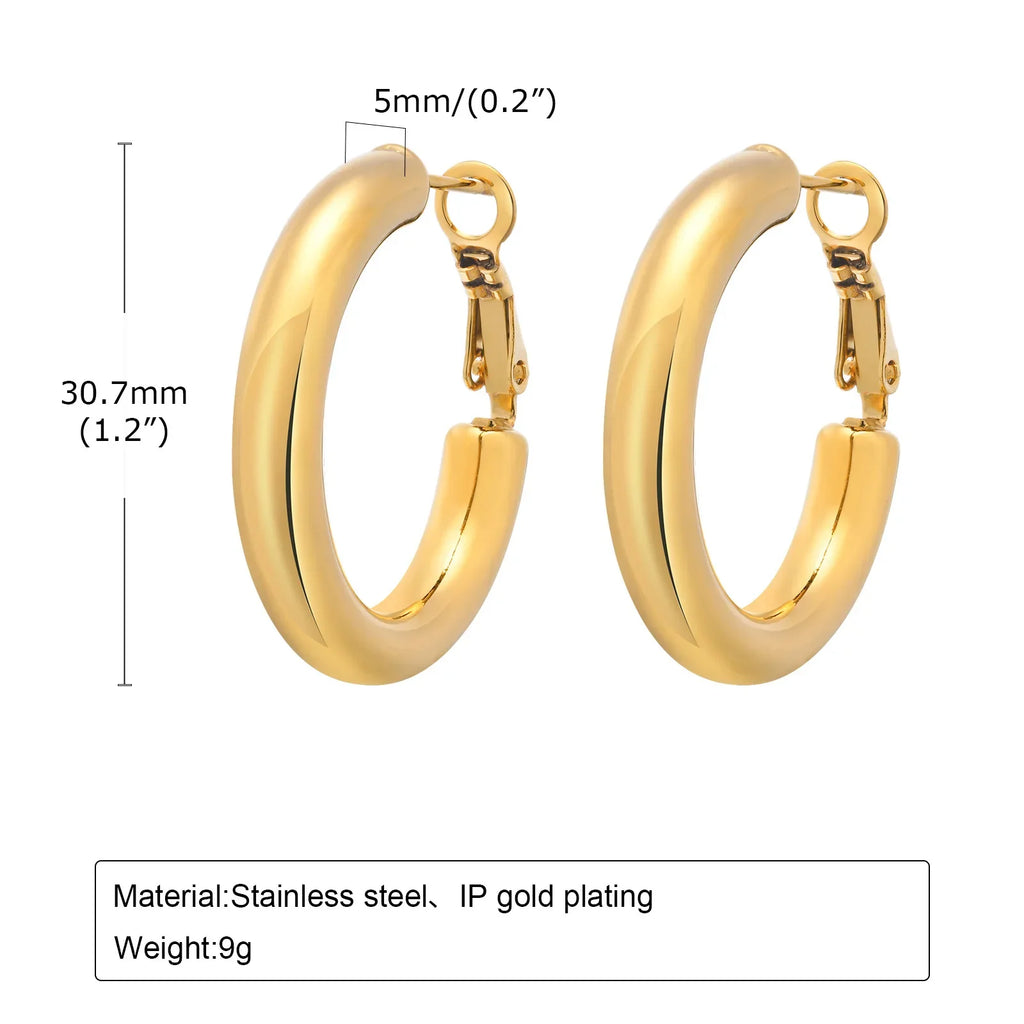 30/40/50mm Circle Hoop Earrings for Women, Classic Stainless Steel 18k Gold Plated Minimalist Jewelry Hypoallergenic Vera Lux