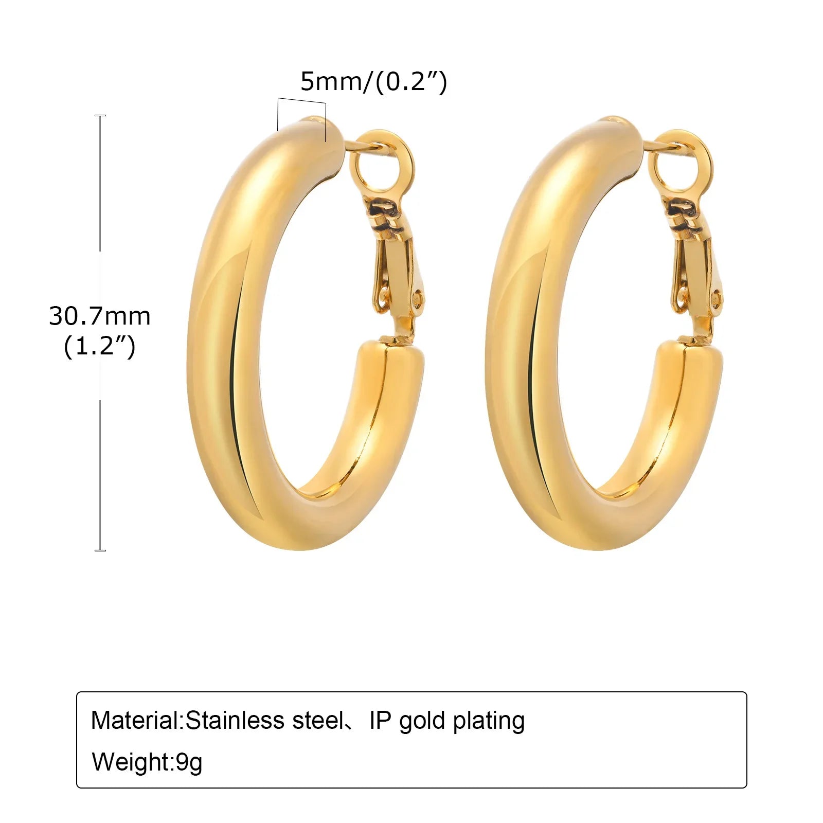 30/40/50mm Circle Hoop Earrings for Women, Classic Stainless Steel 18k Gold Plated Minimalist Jewelry Hypoallergenic Vera Lux