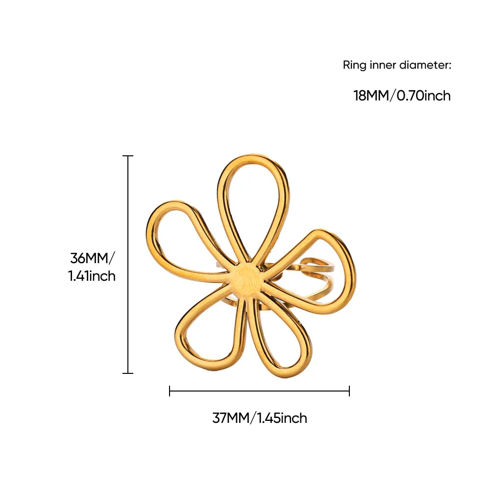 Stainless Steel Hollow Flower Open Rings for Women Trendy Aesthetic Wedding Couple Ring Femme Jewelry Accessories Gift anillos Vera Lux