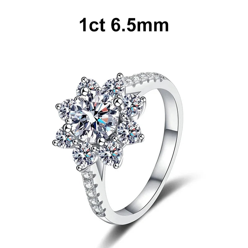NeeTim 1ct 2ct Moissanite Eternity Ring 925 Sterling Silver with Gold Plated Wedding Flower Lab Diamond Rings For Women Jewelry Vera Lux
