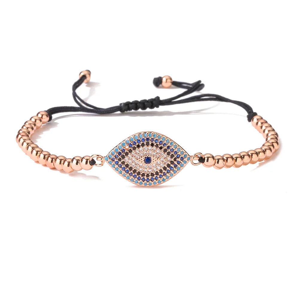 NEWBUY 2023 Fashion Hand Made Black Rope Beads Chain Bracelet Adjustable AAA CZ Zircon Evil Eye Charm Bracelets For Women Girl Vera Lux