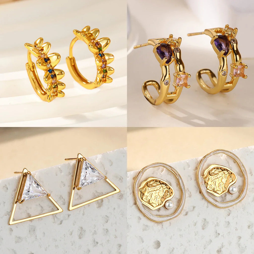 Zircon Geometric Hoop Earrings for Women Stainless Steel Gold Color Piercing Earring 2025 New Fashion Wedding Couple Jewelry Vera Lux