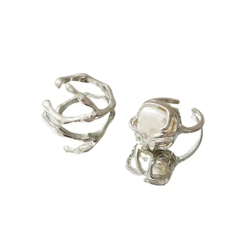 New Irregular Opening Pearl Ring Two-piece Set For Women Fashionable Personalized Daily Accessory Party Jewelry Birthday Gifts Vera Lux