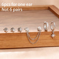 6PCS Fashion Cute Zircon Flower Ear Stud For Women Fashion 18K Gold Plated Star Ear Stud Earring Piercing Girl Set Jewelry Gift Vera Lux