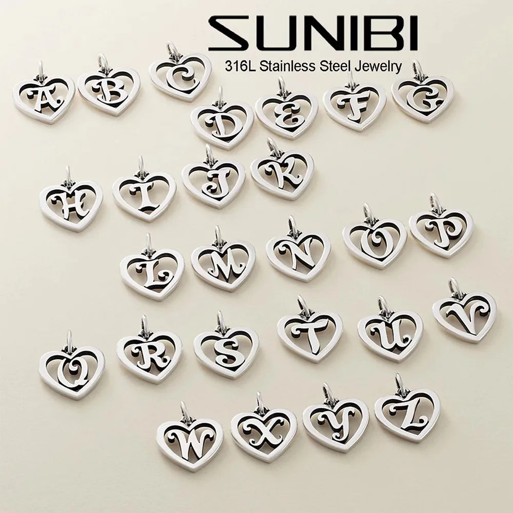 SUNIBI Stainless Steel Letter Heart Shape Hollow Pendant Charm for Bracelet Necklaces  for Women DIY Jewelry Making Vera Lux