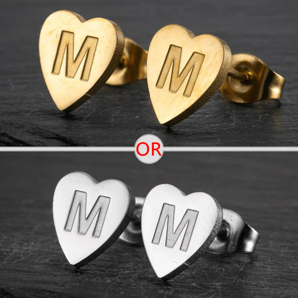 100% Stainless Steel A-Z Initial Earrings for Women Girls Personalize Letter Name Heart Stud Earring Family Jewelry Best Gifts Vera Lux