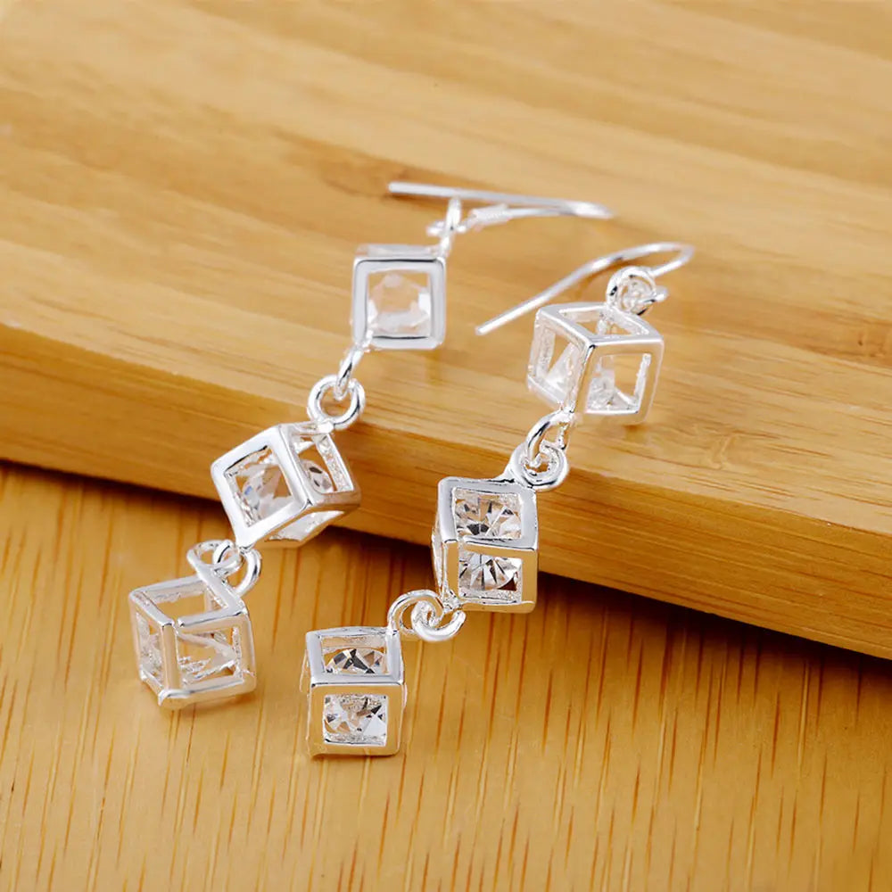 Hot Fine 925 Sterling Silver crystal lattice drop Earrings for Woman noble fashion party Jewelry Trendsetter Christmas Gifts Vera Lux