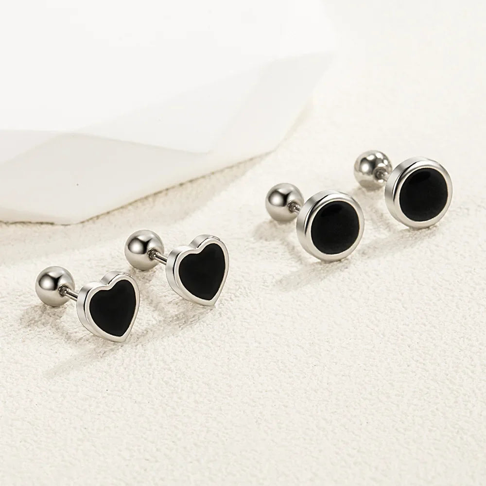 925 Sterling Silver Black heart Star Round Small Stud Earrings for Women Luxury Jewelry Accessories 2024 Trend Free Delivery Vera Lux