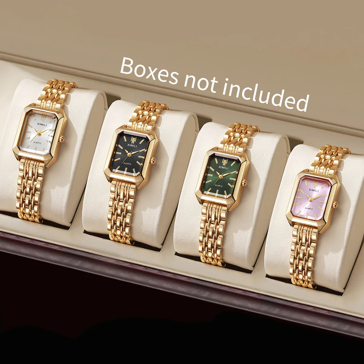1/2/4PCS  Elegant Rectangle Woman Quartz Watch Luxury Stainless Steel Band Ladies Wristwatches Reloj Mujer（Without Box） Vera Lux