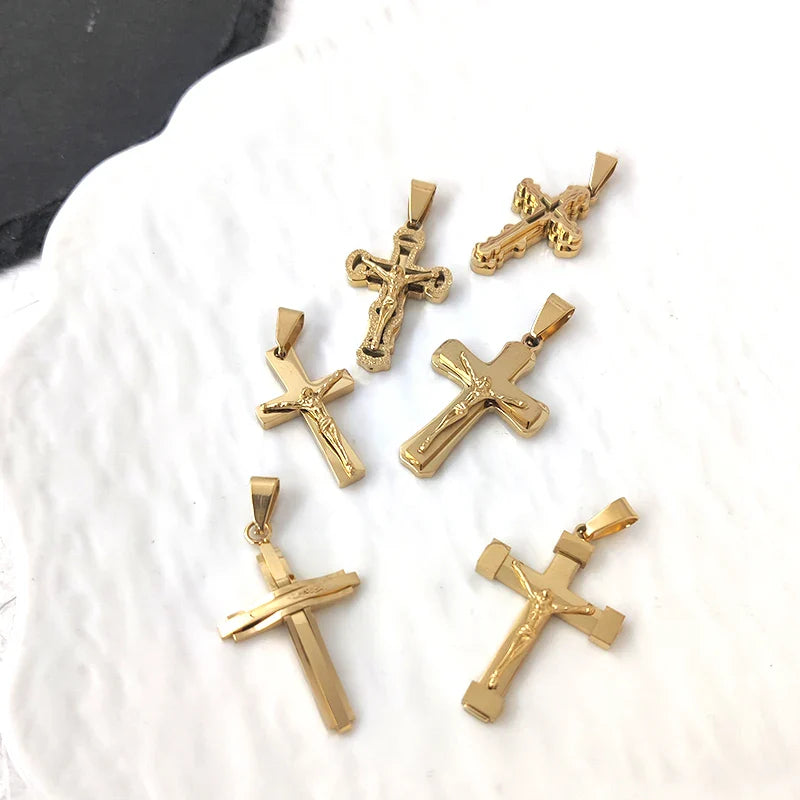 Stainless Steel Jesus Cross Pendant 18K Gold Plated Elegant Christian Symbol Jewelry for Men Women Church Outfit Accent Vera Lux