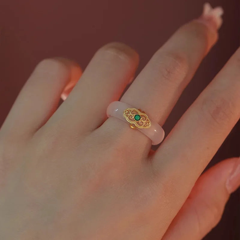 VENTFILLE S925 Sterling Silver Chalcedony Hotan Jade Ring for Woman Vintage Turquoise Jewelry Accessories Girls  Dropshipping Vera Lux