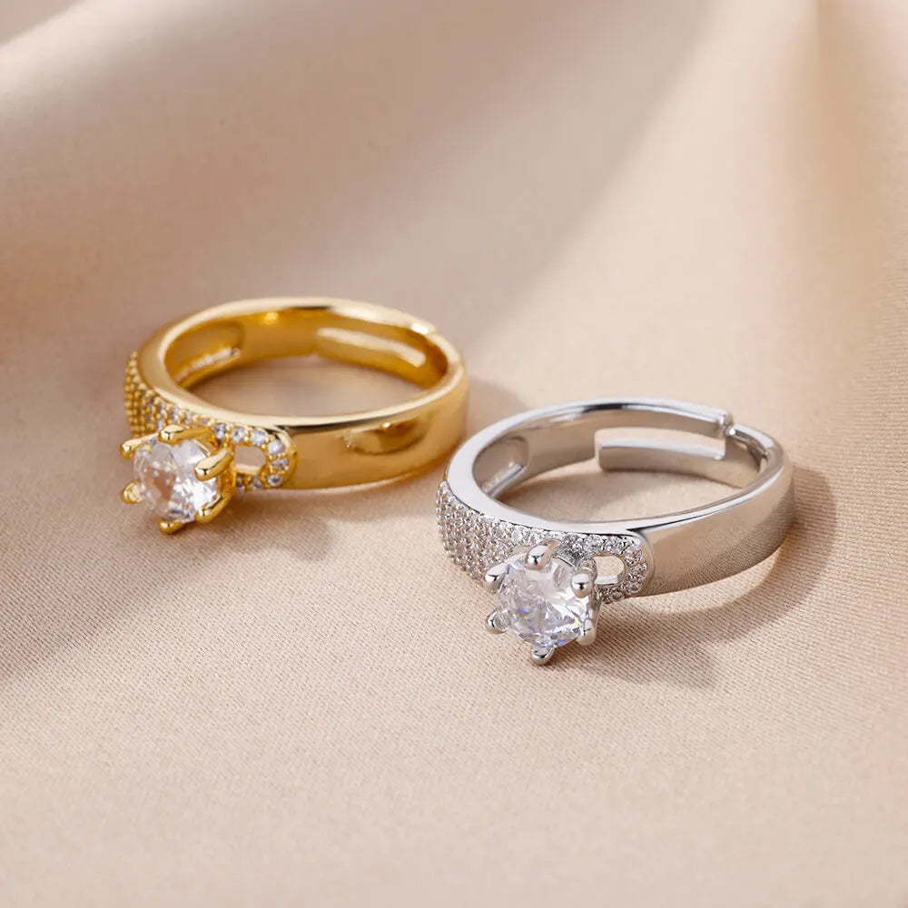 Stainless Steel Round Rings For Women Zircon Geometric Gold Color Crystal Ring Aesthetic Wedding Party Jewerly Gift Bague Femme Vera Lux
