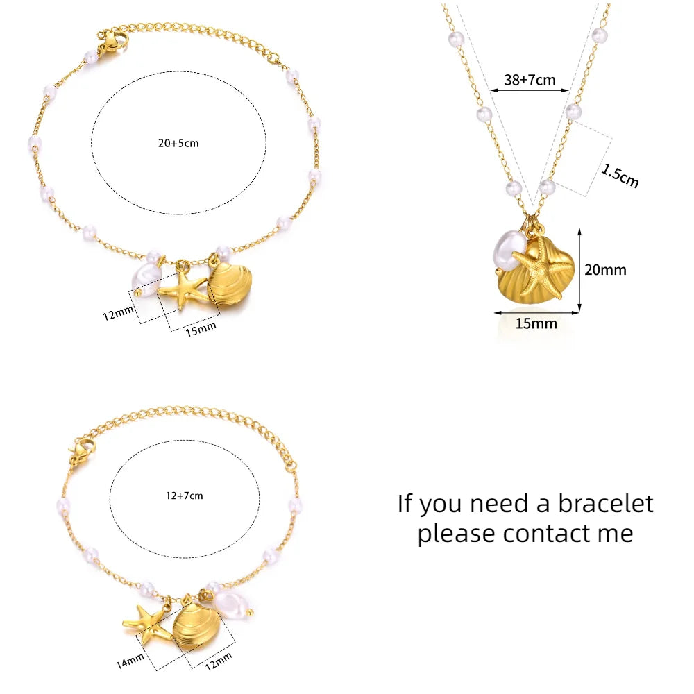 Freshwater Pearl Jewelry Set Shell Starfish Star Necklace Anklet Sets For Women Fashion Stainless Steel Chain Party Daily Gifts Vera Lux