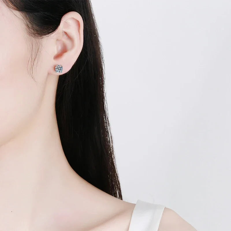 NeeTim 2 Carat Moissanite Earrings Studs for Women Men Screw Thread Ear Stud 925 Solid Silver With White Gold Plated Jewelry Vera Lux