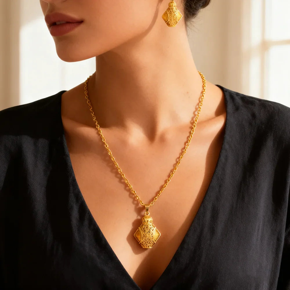 fashion gold jewelry set stainless steel earrings necklaces for women simple Personality gift wedding party Accessories Vera Lux