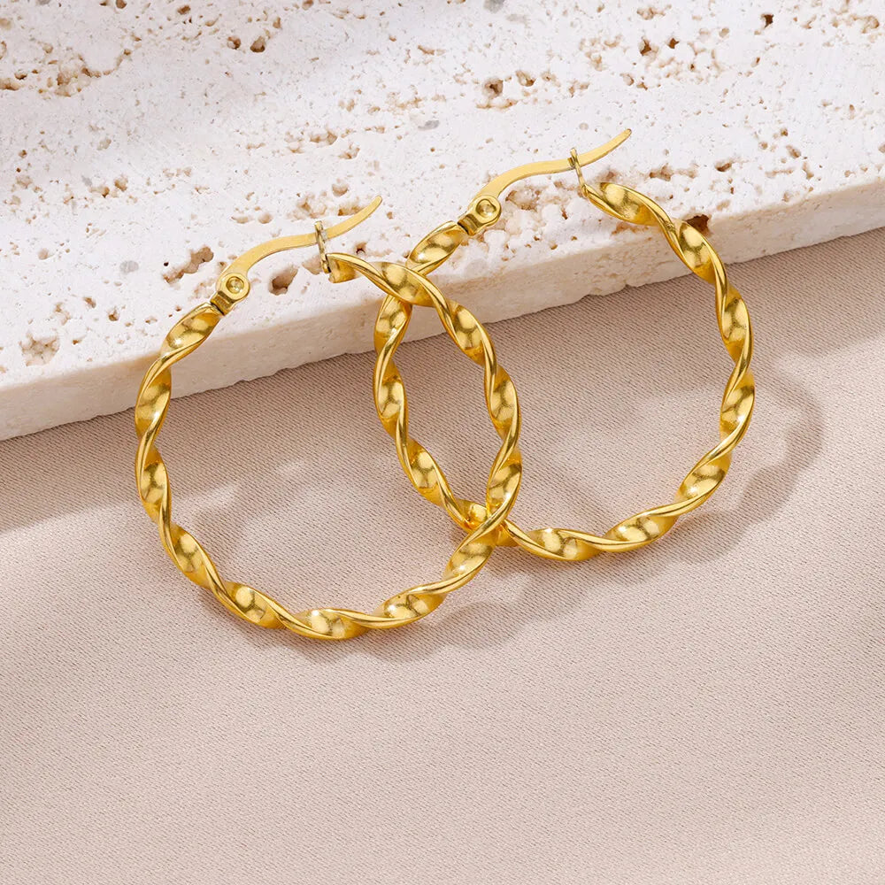Vintage Round Stainless Steel Hoop Earrings For Women Gold Plated Earring 2023 Trending Statement Ear Jewelry Christmas Gift Vera Lux