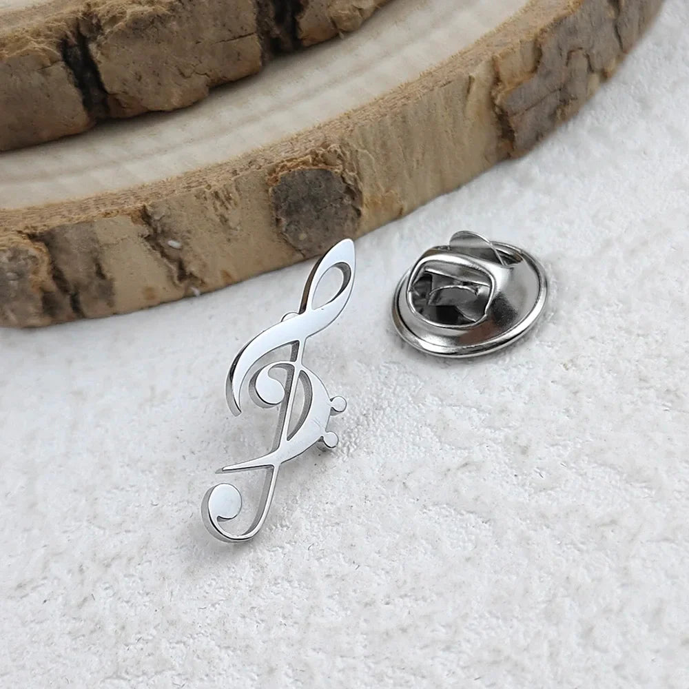 New music symbol men's lapel pin, 316L stainless steel gold-plated badge, black brooch for suit accessories, gift for father Vera Lux