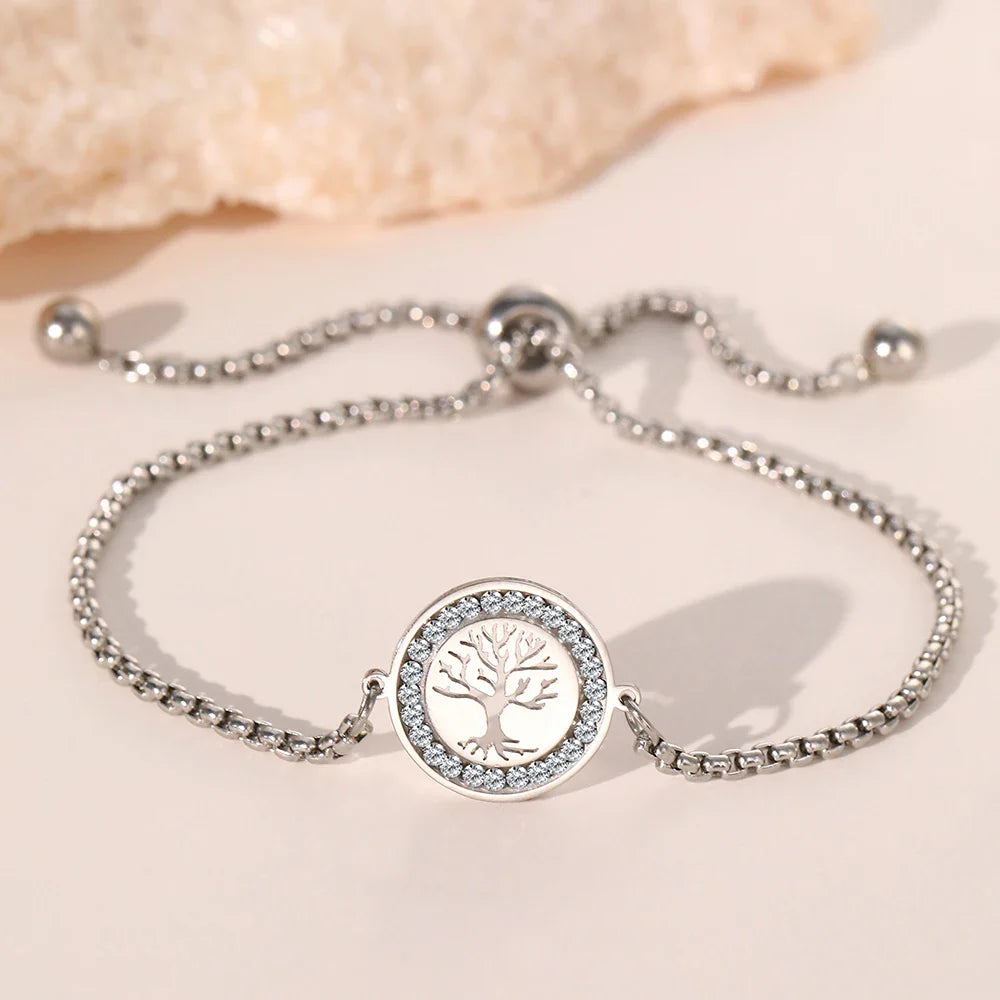 DOTIFI Stainless Steel Bracelets Exquisite Tree of Life Crystal Pendant Chain Trendy Bracelet For Women Jewelry Non-fading Vera Lux