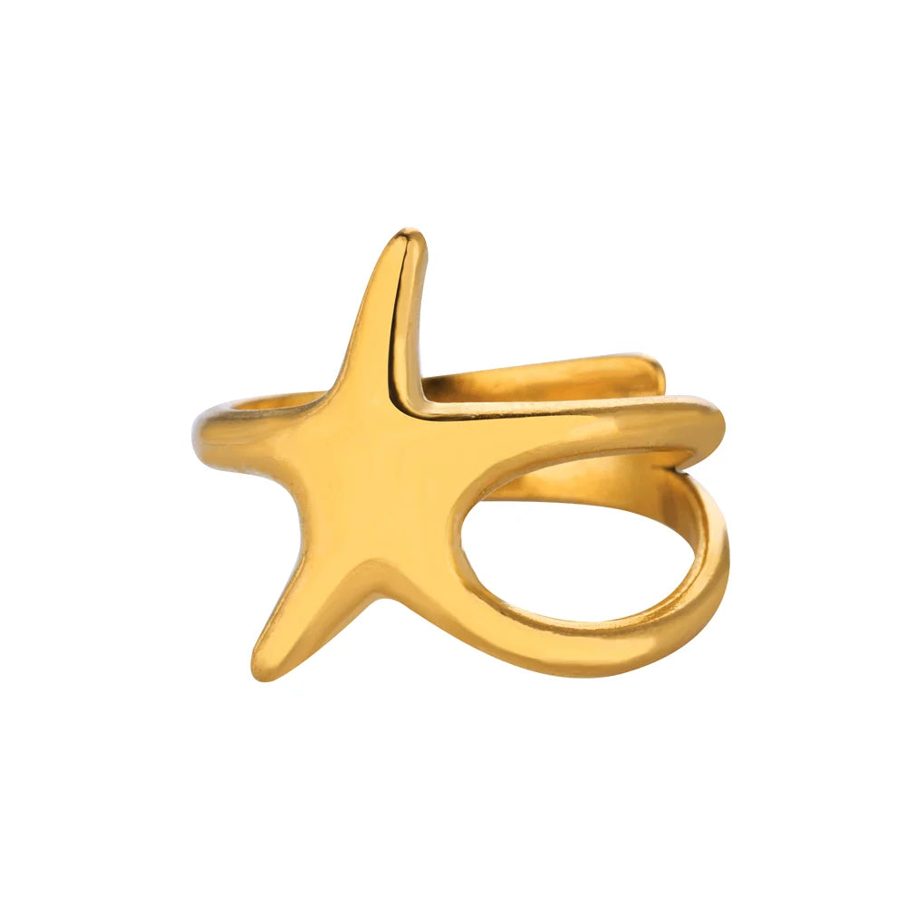 316L Stainless Steel Starfish Shell Rings for Women Gold Color Open Finger Ring Femme Trendy Summer Vacation Ocean Jewelry Gift Vera Lux
