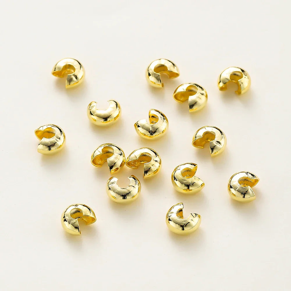 3mm/4mm/5mm 14k 18K Gold Plated Open Crimp Beads Covers Crimp End Beads Stopper Spacer Beads For DIY Jewelry Making Supplies Vera Lux