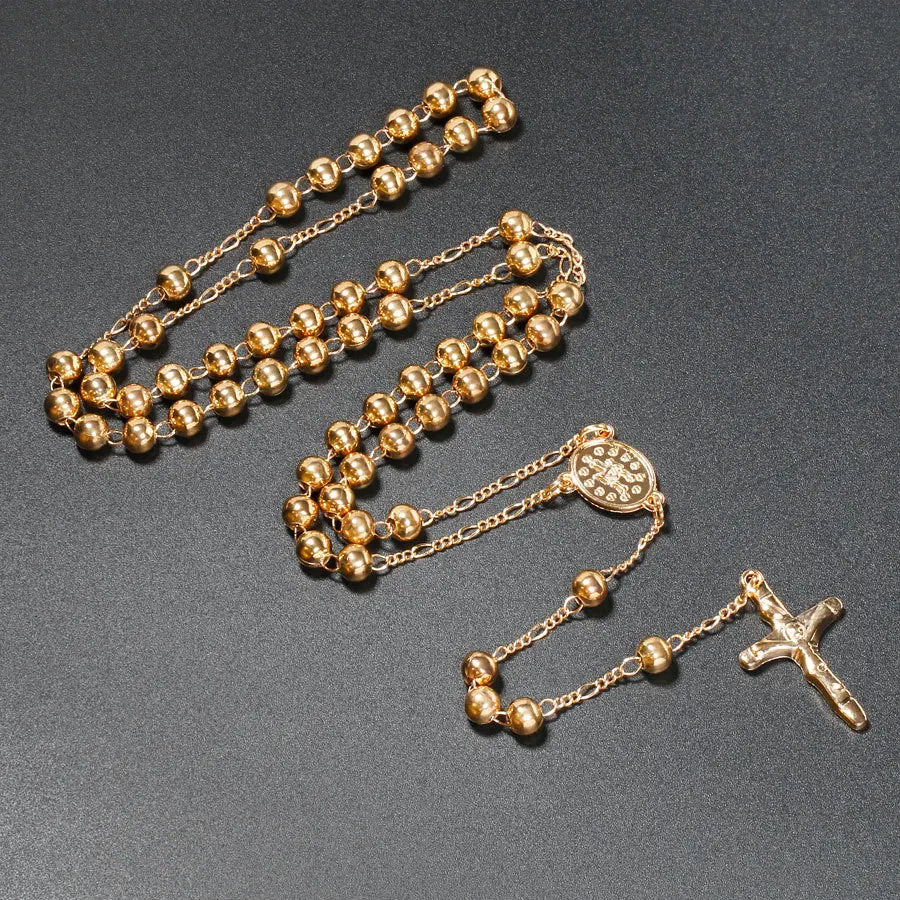 6MM Metal Beads Rosary Necklaces For Women Men Long Chain Crucifix Cross Pendant Necklace Religious Praye Jewelry Vera Lux