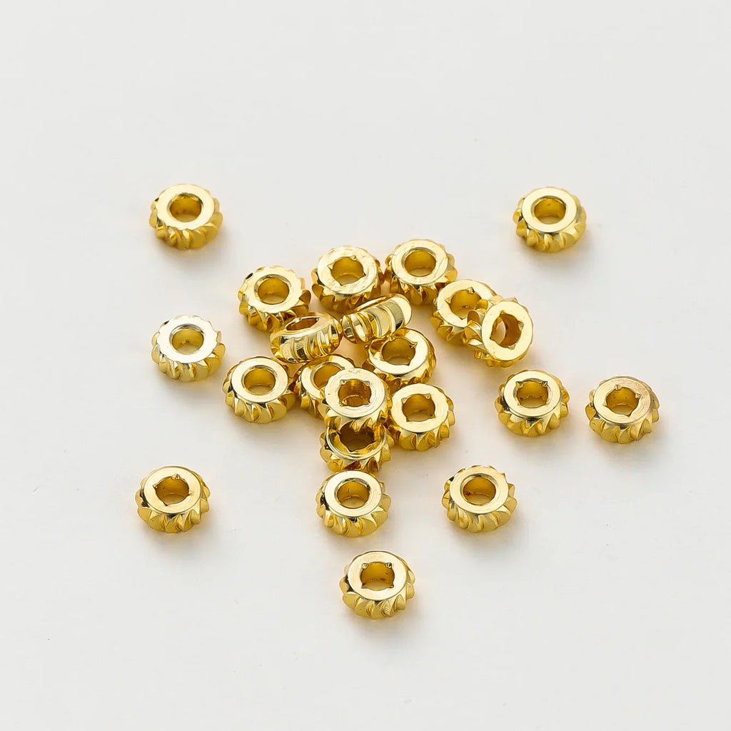 50pcs/lot 14K 18K Gold Color Fancy Wheel Metal Round Beads Necklace Bracelet Loose Spacer Beads For Jewelry Making Findings Vera Lux