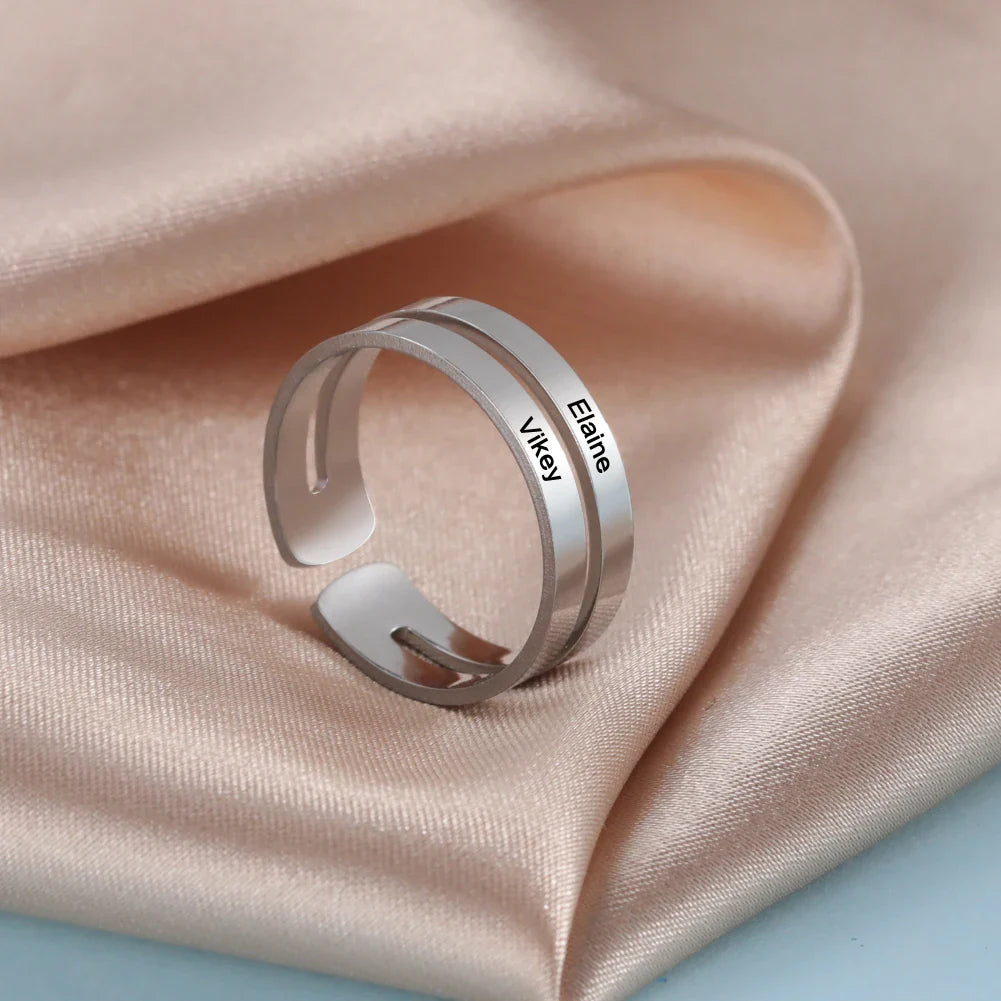 Personalized Finger Ring For Woman Men Family Engrave Name Custom Couple Lover Gift Metal Stainless Steel Gold Color Jewelry Vera Lux
