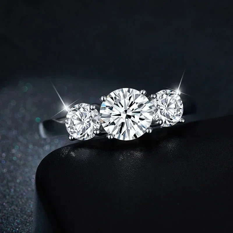 NeeTim 4CT Moissanite Engagement Ring for Women 3-stone S925 Sterling Silver with Gold Plated Wedding Band Promise Diamond Rings Vera Lux