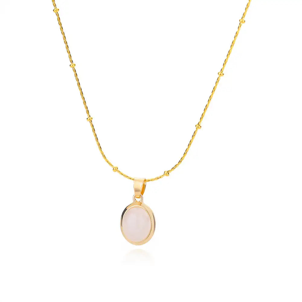 Round Opal Necklace For Women Girls Stainless Steel Natural Stone Pendant Chains Choker Necklaces New In Jewelry Gift Collier Vera Lux
