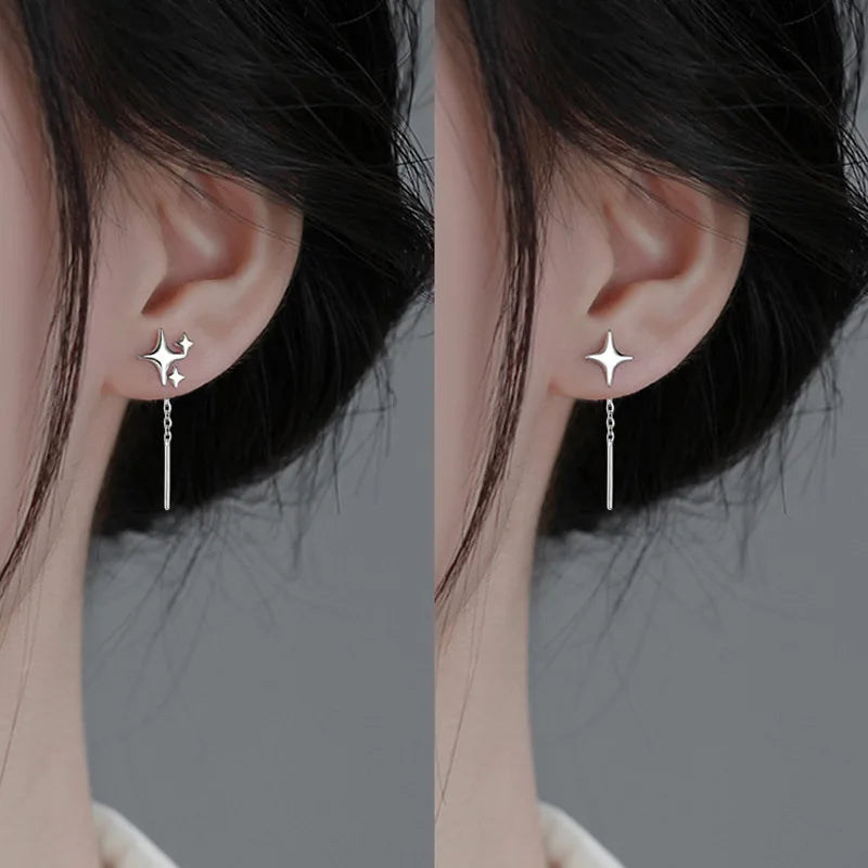 New Korean Star Ear Wire Tassel Thread Chain Climb Star Pendants Drop Earrings Women's Straight Hanging Earings Jewelry Vera Lux