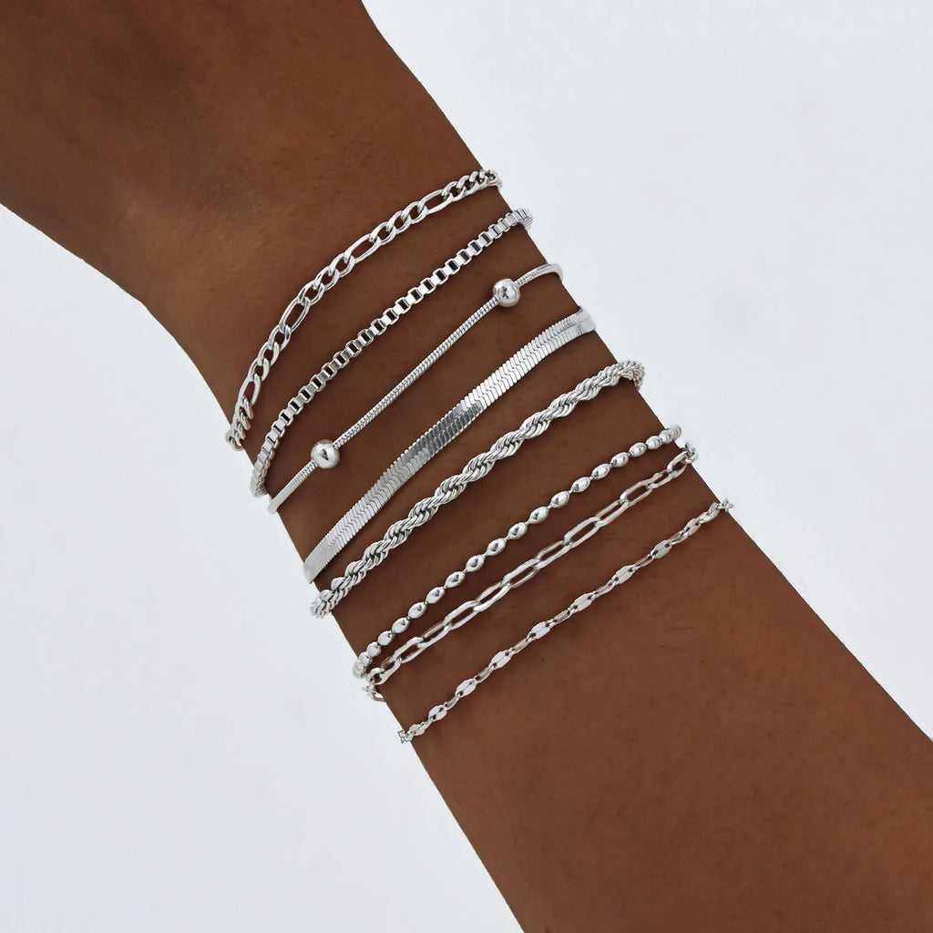 Women Chain Bracelet Silver Color, Stainless Steel Link Stackable Bracelets, Layered Fashion Accessories Gifts Vera Lux