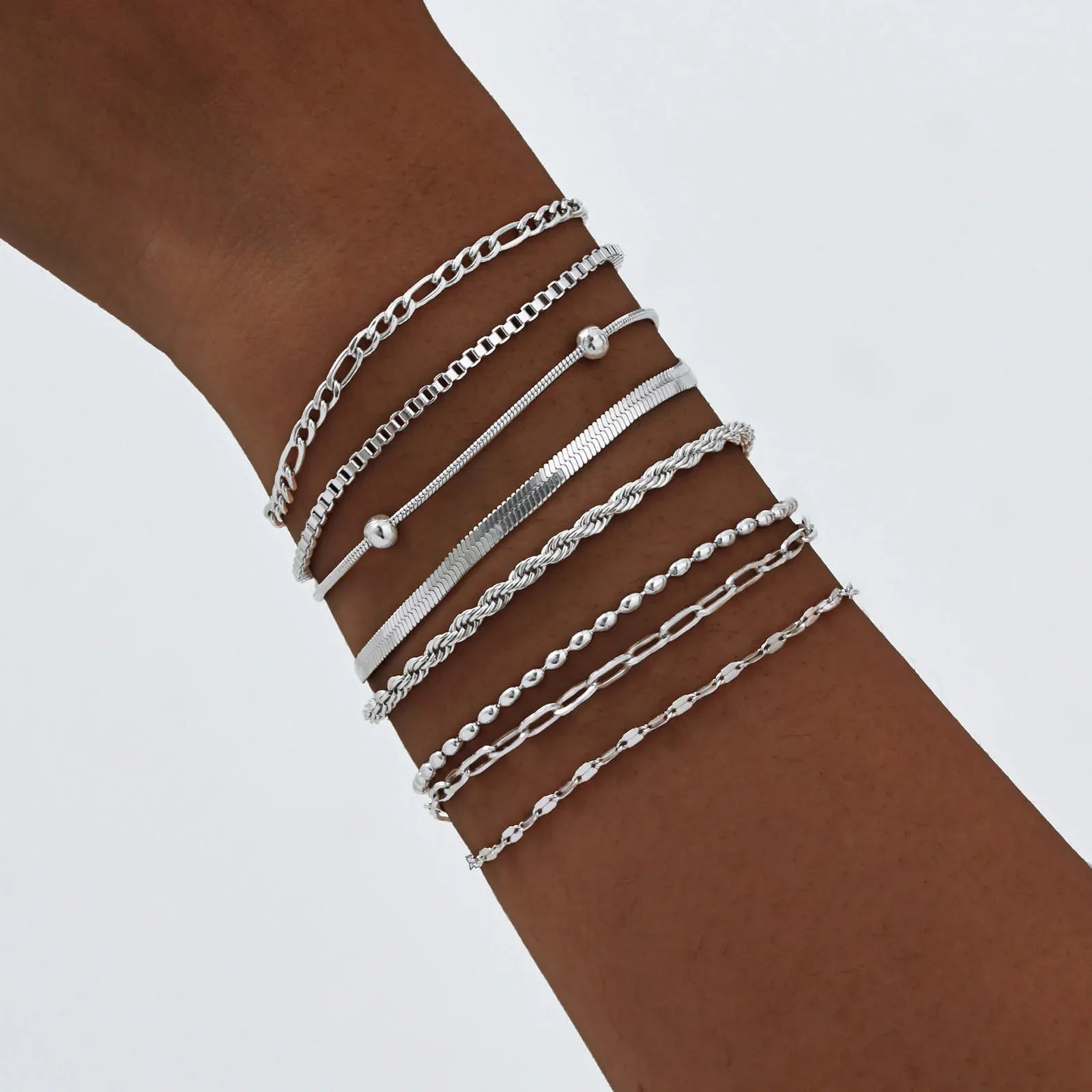 Women Chain Bracelet Silver Color, Stainless Steel Link Stackable Bracelets, Layered Fashion Accessories Gifts Vera Lux
