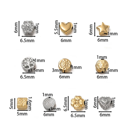 10Pcs/Pack Stainless Steel Various Shape Gold Steel Color Texture Spacer Beads for DIY Bracelet Jewelry Making Accessories Vera Lux