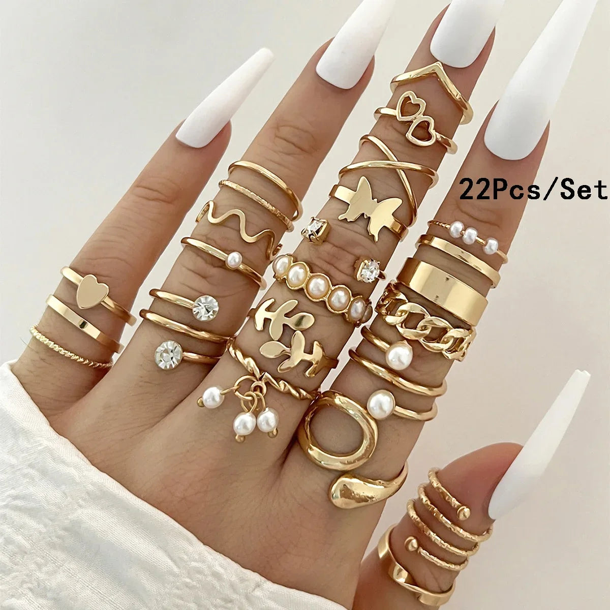 28Pcs Fashion Geometric Knuckle Rings Set For Women Crystal Heart Gold Silver Color Rings Girls  Party Jewelry Accessories Vera Lux
