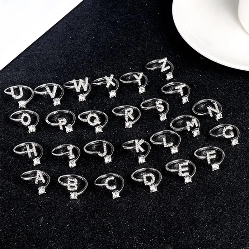 LATS Zircon Initial A-Z Letter Rings for Women Girl Adjustable Opening Ring Name Alphabet Female Wedding Fashion Jewelry Gift Vera Lux