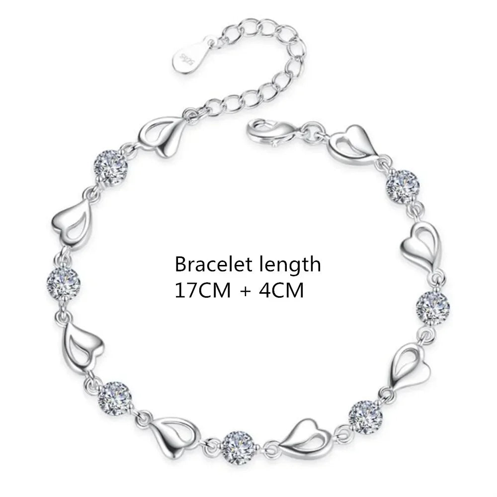 925 Sterling Silver Heart Shaped Bracelet For Women Retro Korean Versatile Blue Crystal Charm Bracelets Original Party Jewelry Vera Lux