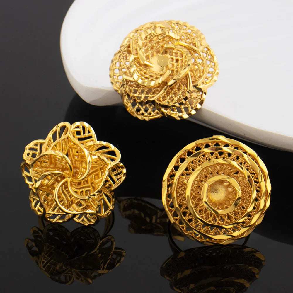 Ethiopia Arab Dubai Gold Plated Rings For Women Resizable 18K Gold Plated Jewelry For Wedding And Party Gifts Vera Lux