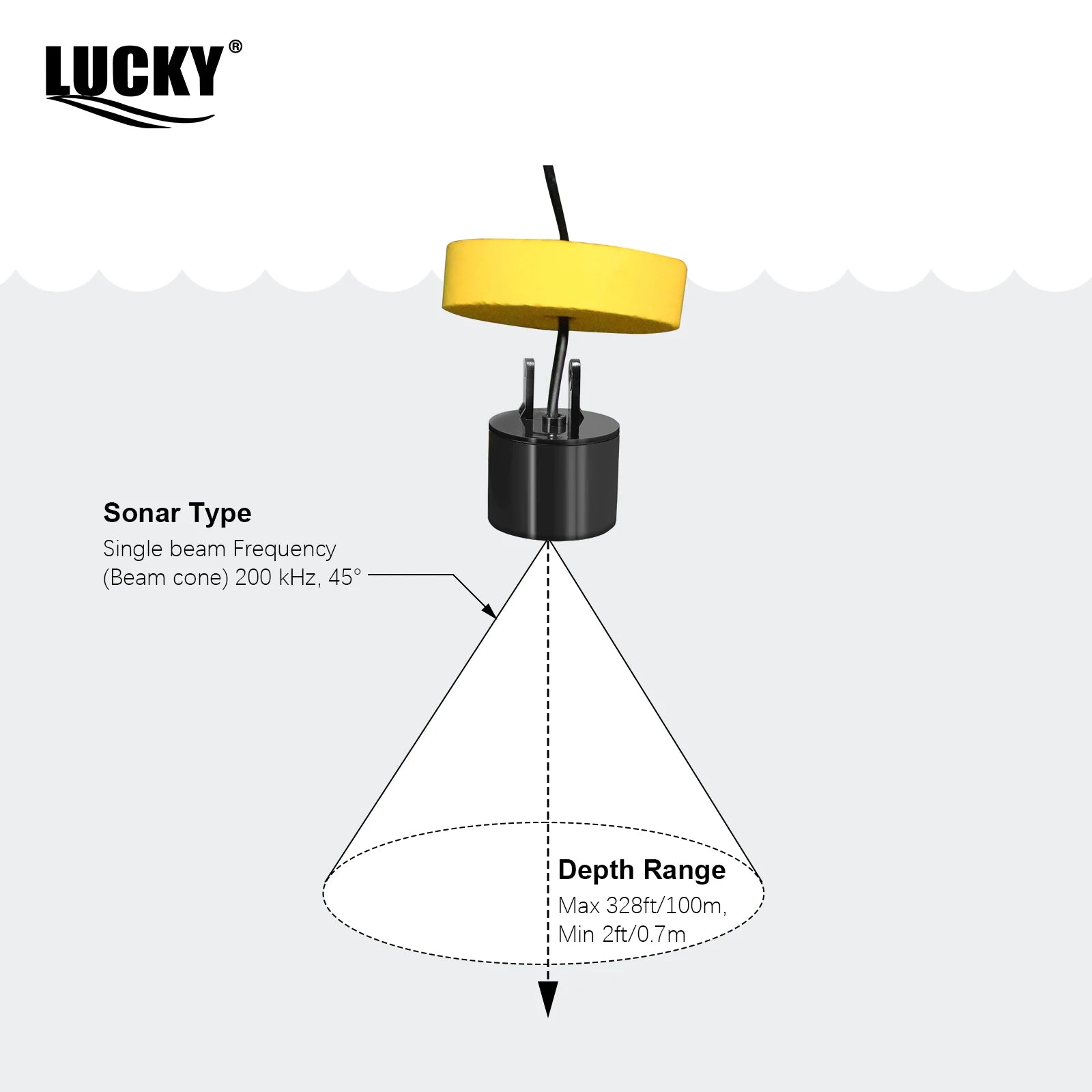 FFC1108-1 Alarm 100M Portable Sonar Fish Finders 45 degrees Sonar Coverage Echo Sounder Alarm Transducer Lake Sea Fishing Whatever the Treasure