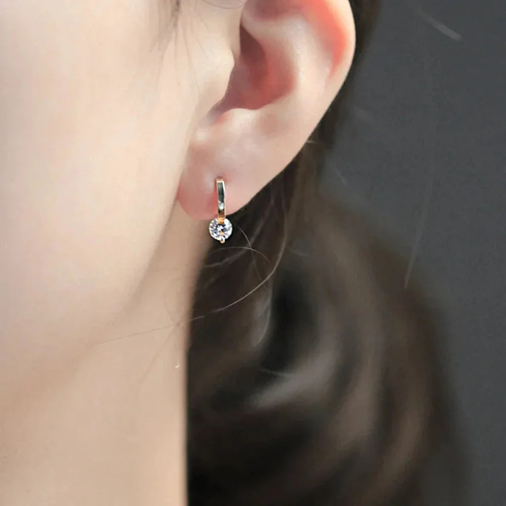 Gold Color Metal Bar Round Cubic Zirconia Stone Earrings Stud For Women Bowknot Shape CZ Post Earring Classic Sparkling Earring Vera Lux