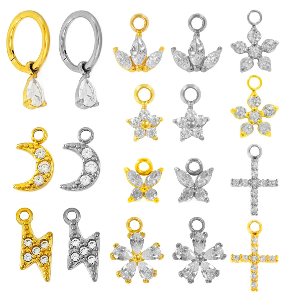 Waterdrops Pendant Conch Ring ASTM F136 G23 Titanium Piercings Moon Flowers Hinge Segment Clicker Teardrop Helix  Earrings Vera Lux